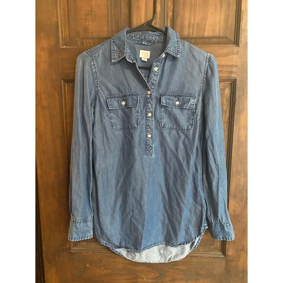 A New Day Womens XS Blue Chambray Half Button Front Long Sleeve Shirt - Picture 5 of 7